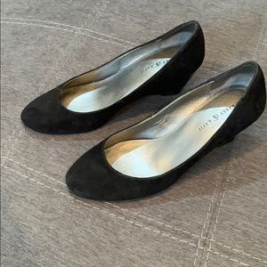 Black suede wedge heels